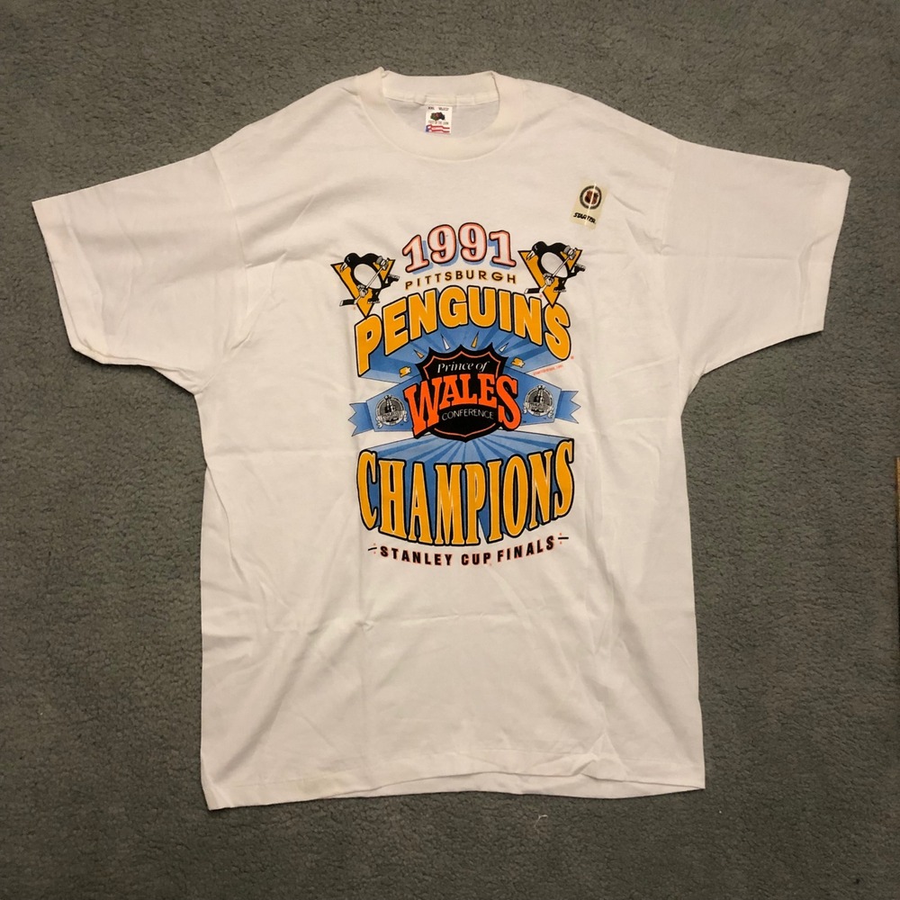 Vintage 1991 Pittsburgh Penguins Wales Conference Champions Shirt 2XL White NHL